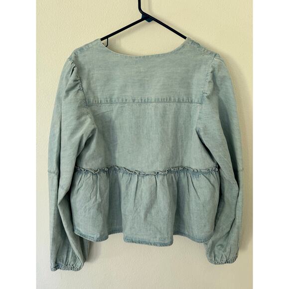 Free People Brunch Babe Chambray Tie front / bow tie flowy blouse size S - Picture 5 of 7